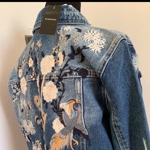 Bebe- distressed/ embroidered denim jacket *NEW*